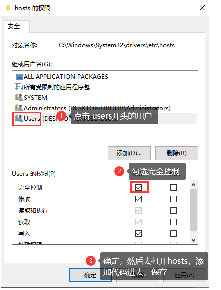 勾选完全控制权限